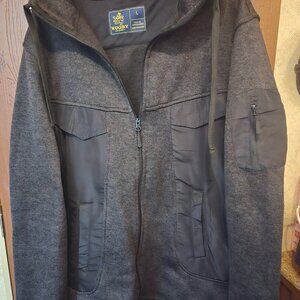 Rugby University Zip-Up Cargo Style Hooded Jacket Charcoal Grey & Black